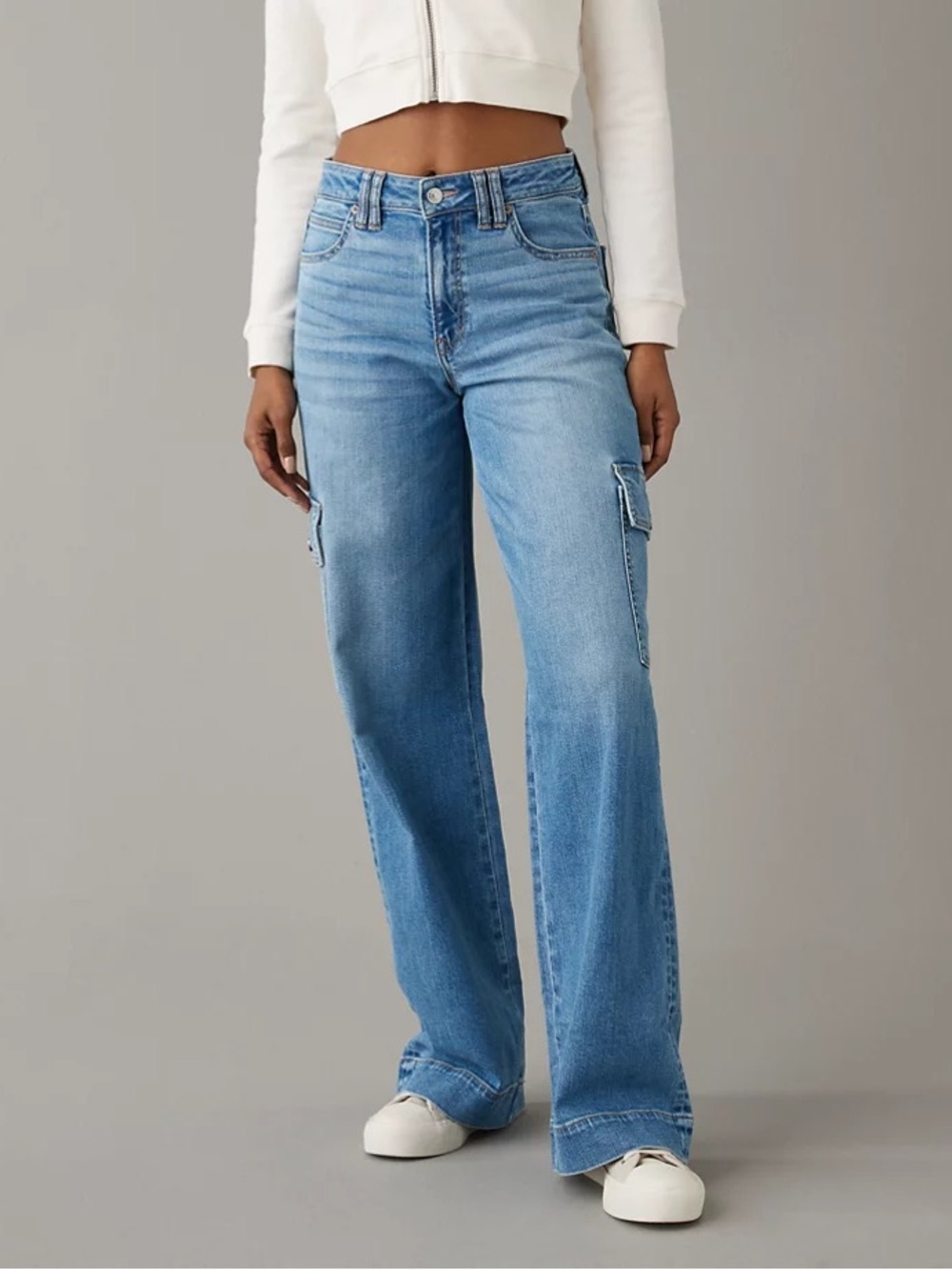 AE Dreamy Drape Stretch Super High-Waisted Cargo Baggy Wide-Leg Jean